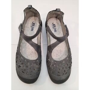 JBU by Jambu Mary Jane Flats Women Gray Laser Cut Memory Foam All-Terra Shoes